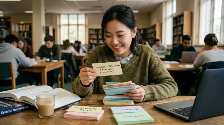 Student reviewing well-written flashcards for effective learning